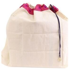 Tory Burch Canvas Drawstring Dust Bag Gold Logo Charm Pull NEW Storage Travel